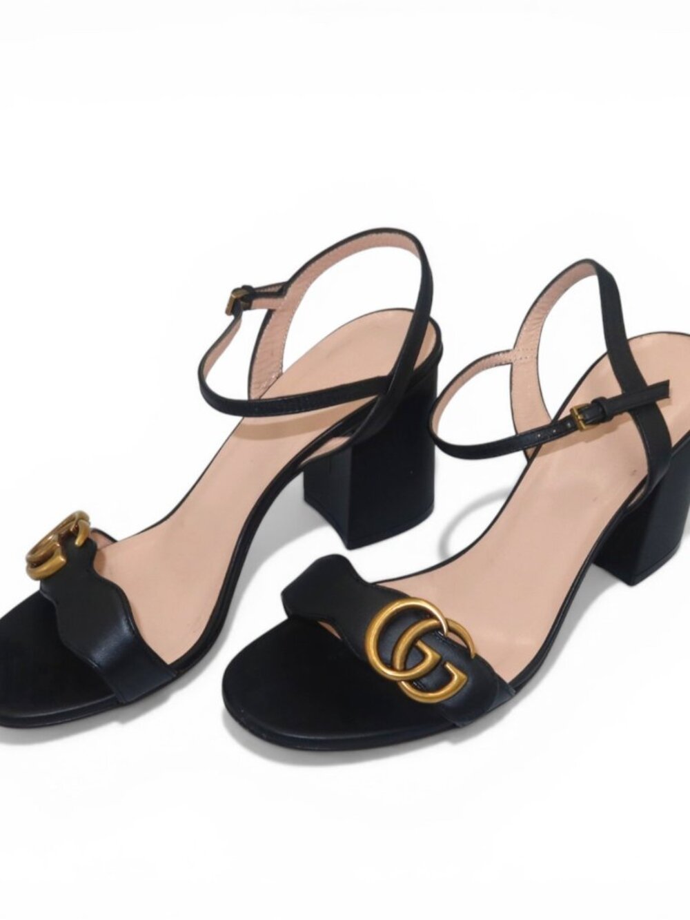 Gucci GG Marmont Ankle Strap Sandals Black Leather Block Heel Size 38 Authentic - Picture 3 of 11